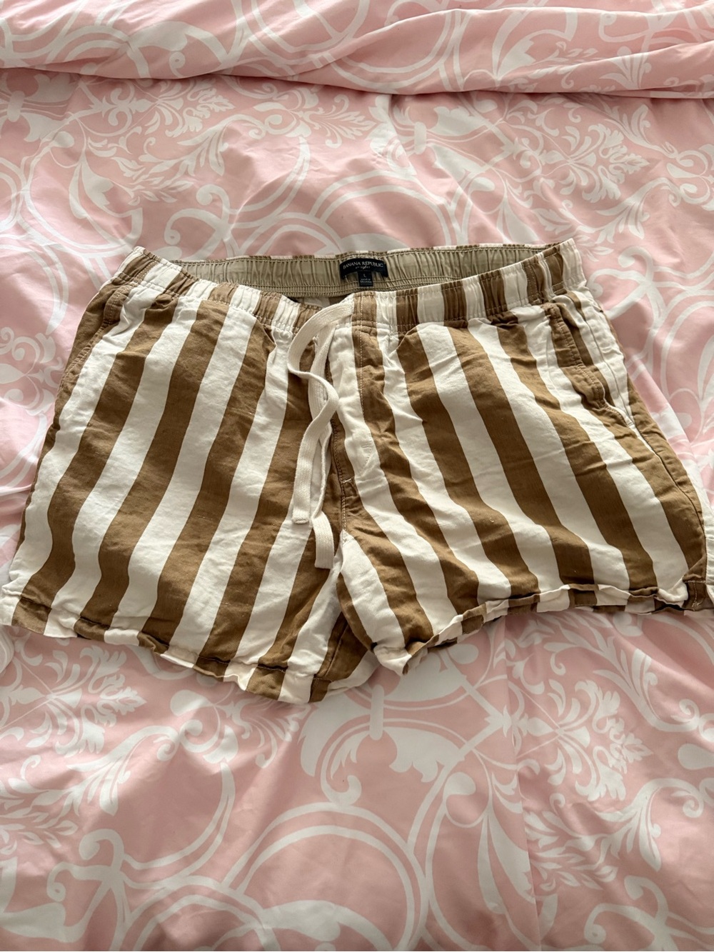 Banana Republic Brown and White Striped Drawstring Athletic Shorts